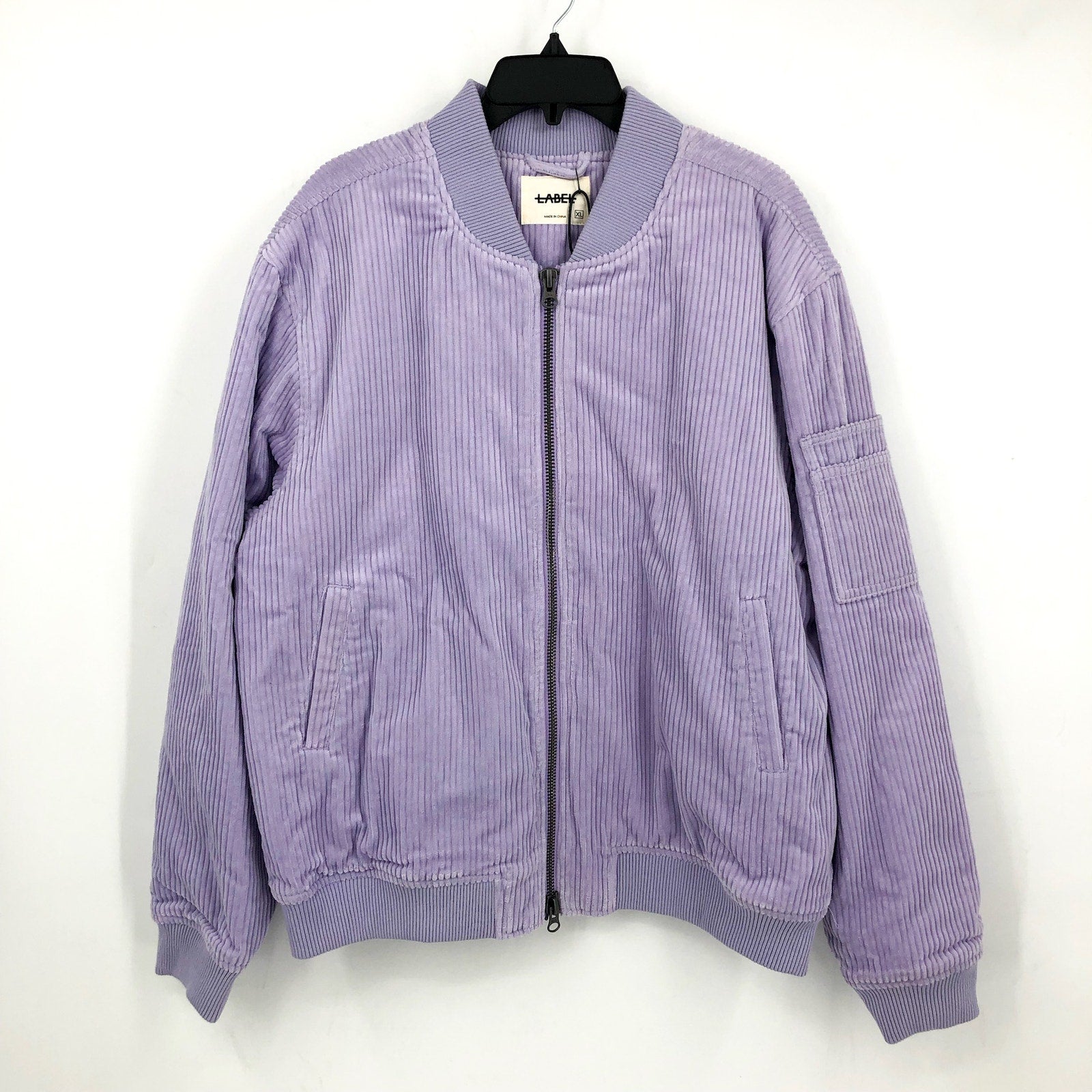 LABEL Unisex Go-To Corduroy Bomber Jacket XL Lavender Purple Full Zip NWT