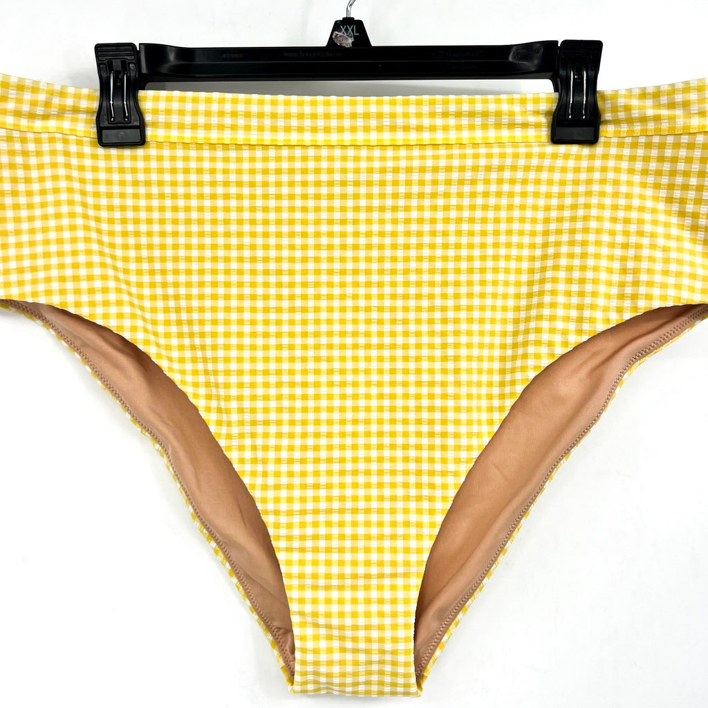 MADEWELL Prawn High-rise Bikini Bottom XL Yellow Chamomile Tea Seersucker NWT