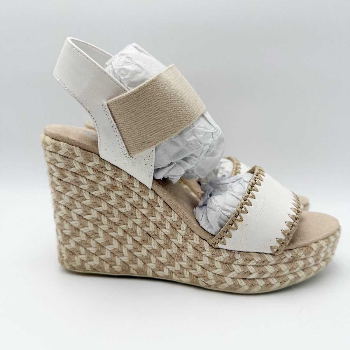 MIA Womens Gracce Espadrille Wedge Sandals Size 9 Beige White Vegan Leather NWOB