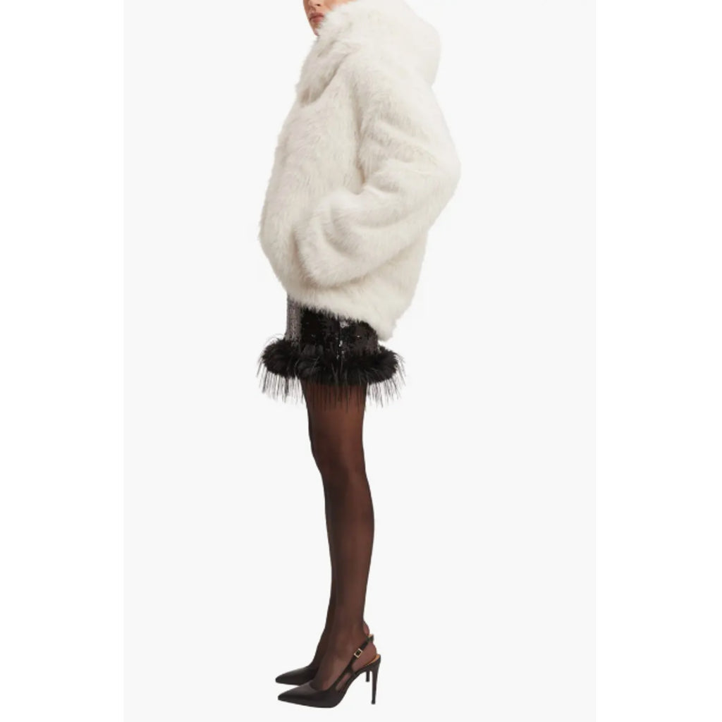 Bardot Womens Callan Faux Fur Jacket Large White Hooded NWT
