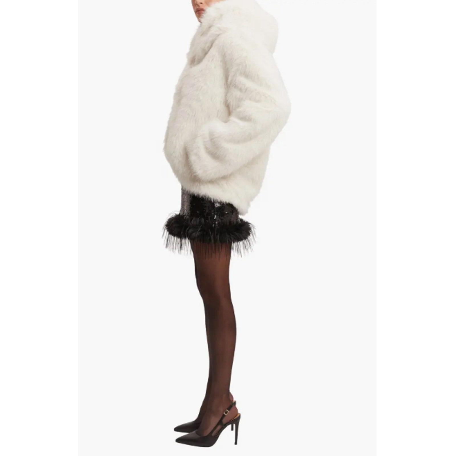 Bardot Womens Callan Faux Fur Jacket Large White Hooded NWT