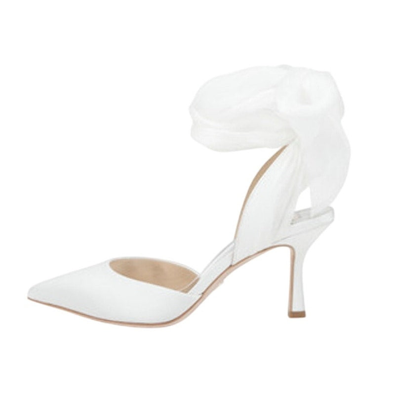 Badgley Mischka Womens Blaze Satin Bow Stiletto Heels US 7.5 M EU 38 White NWOB