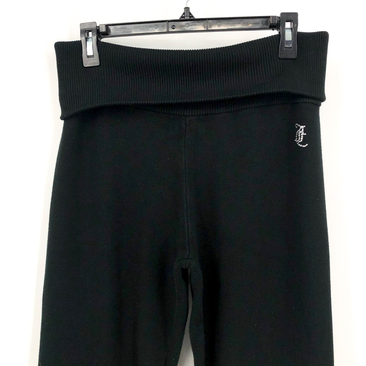 JUICY COUTURE Womens Low Rise Knit Flare Pants Large Black Sweater Fold Over NWT
