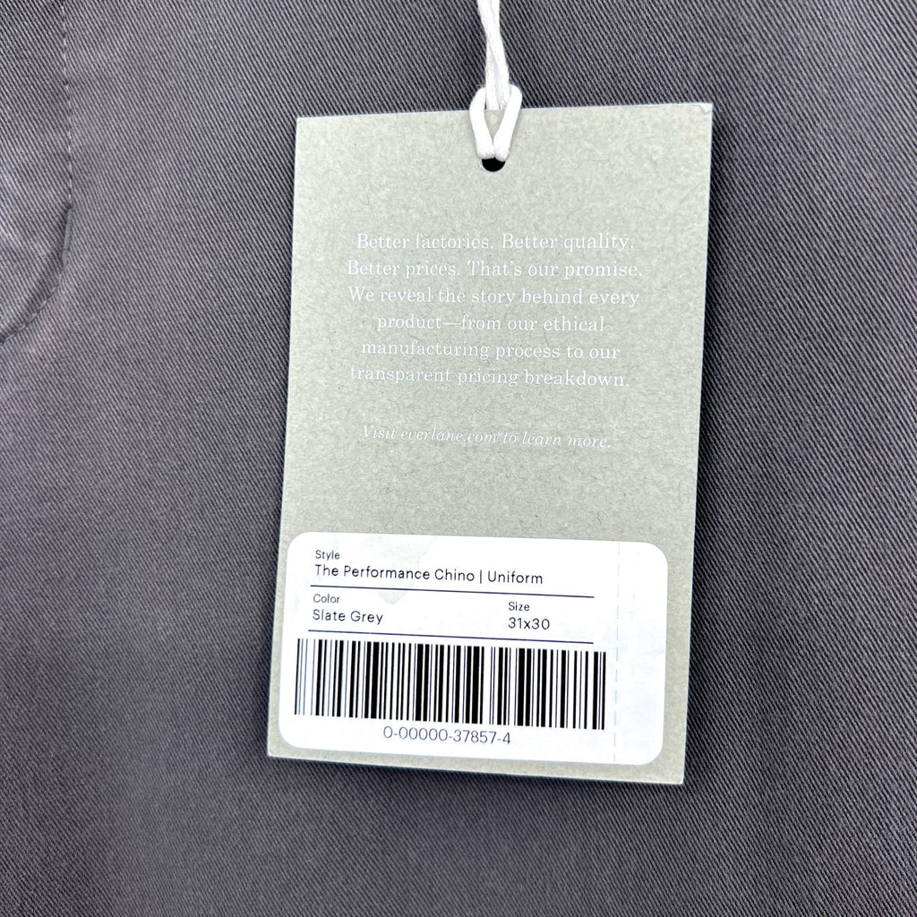 EVERLANE Men's Uniform Performance Chino 31x30 Slate Grey Pants NWT