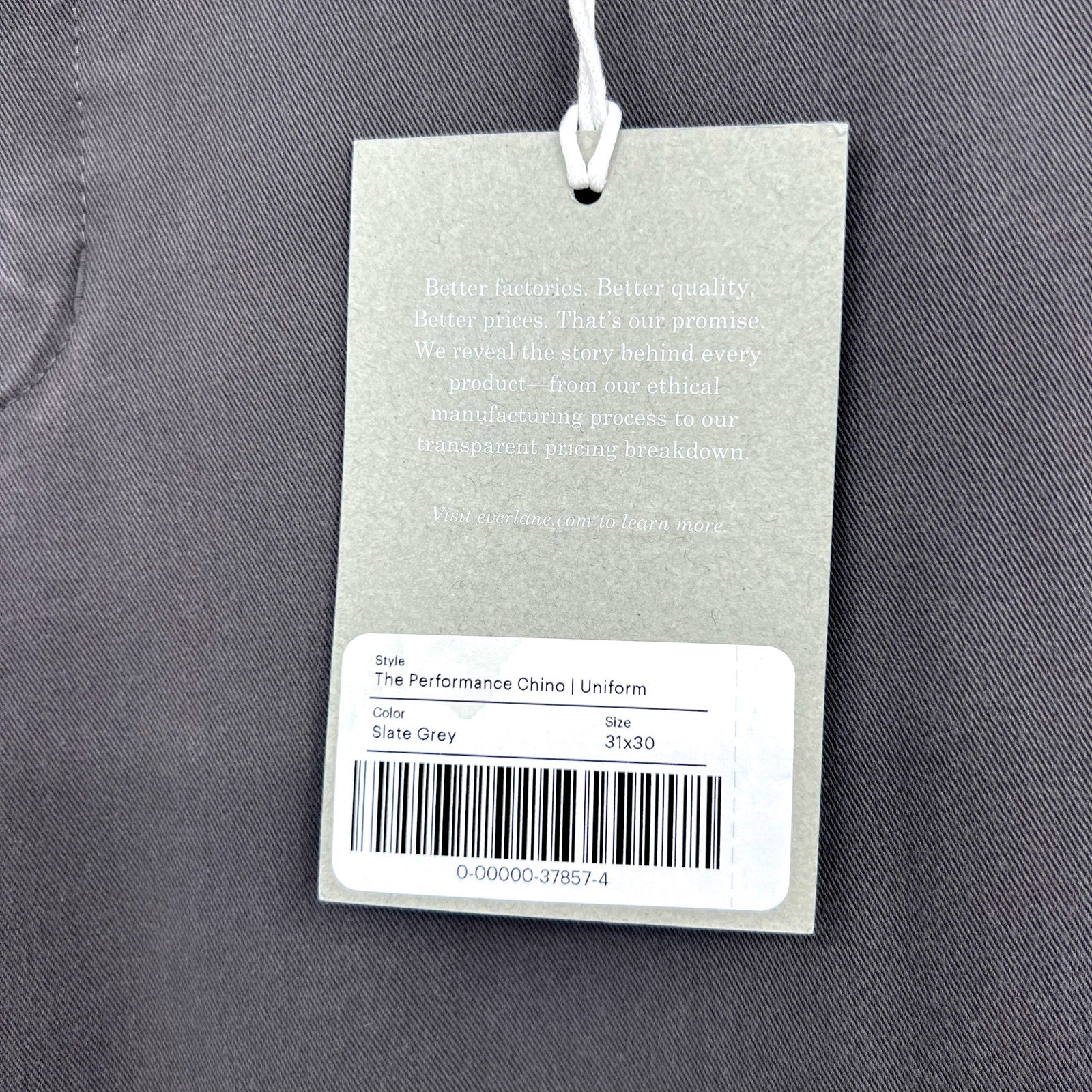 EVERLANE Men's Uniform Performance Chino 31x30 Slate Grey Pants NWT