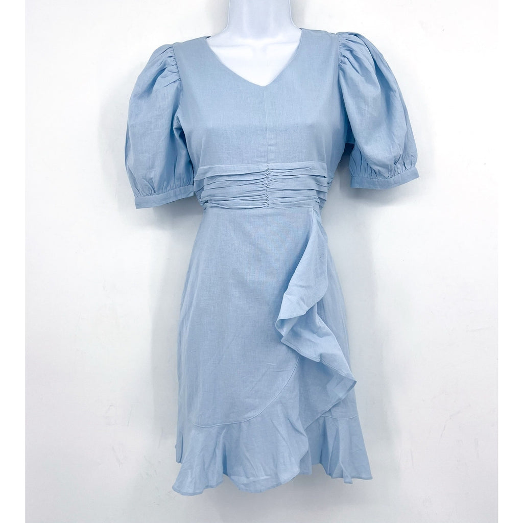 BARDOT JUNIOR Girl's Sky Mini Dress Size 16 Sky Blue Short Puff Sleeve NWT