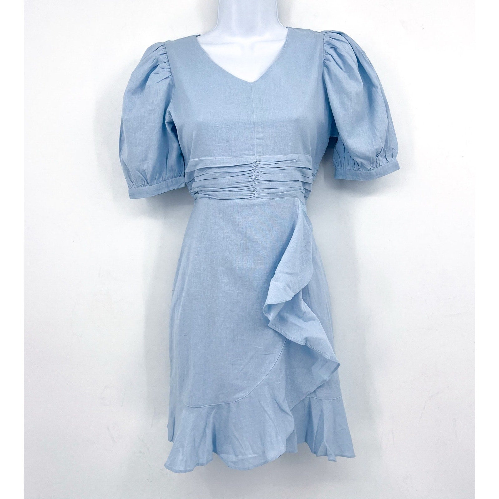 BARDOT JUNIOR Girl's Sky Mini Dress Size 16 Sky Blue Short Puff Sleeve NWT