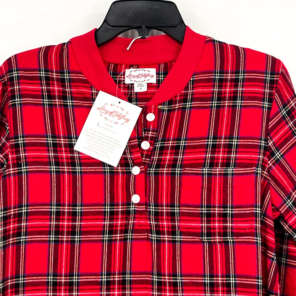 LANZ OF SALZBURG Women's Flannel Ski Pajama Set Small Red Tartan Plaid NWT