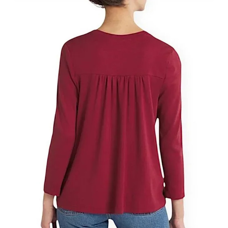 MICHAEL STARS Womens Shelby Ruched Shoulder 3/4 Sleeve Tee Small Carmine Red NWT