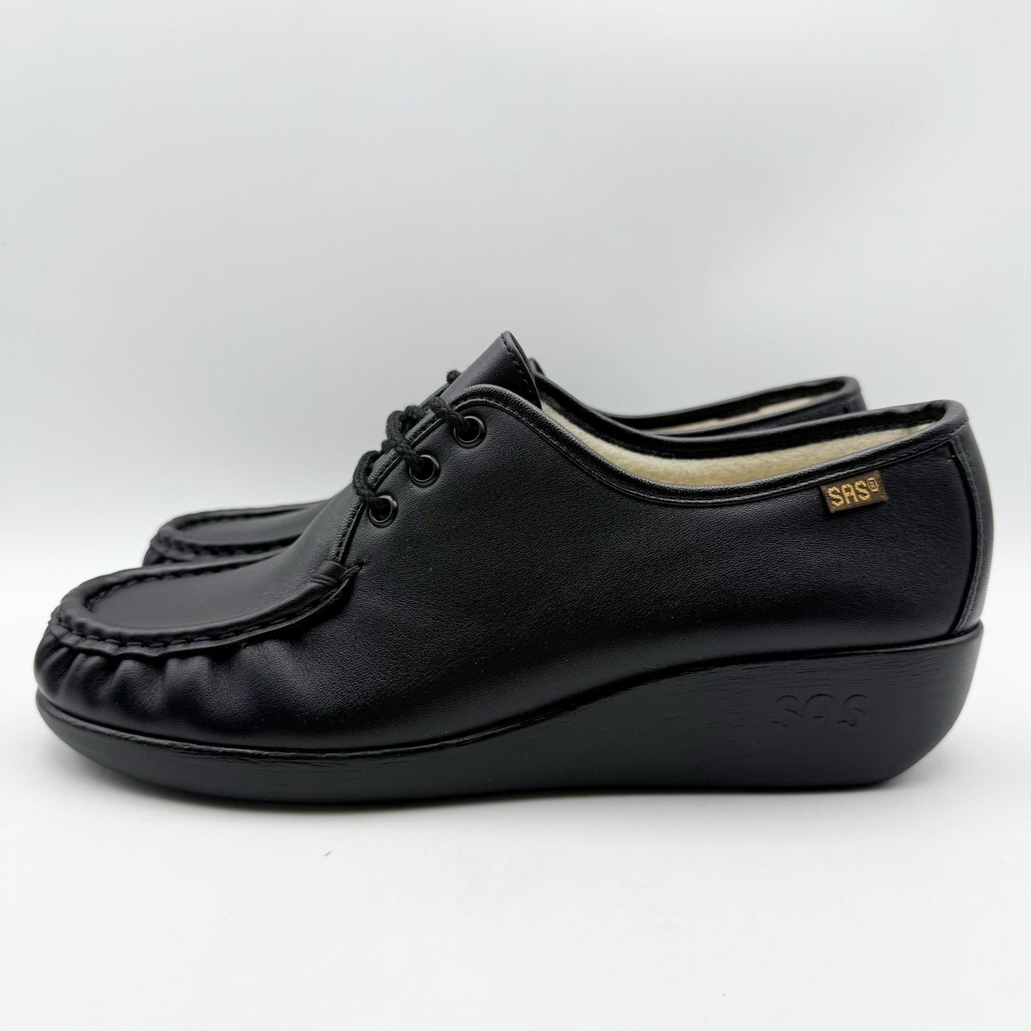 SAS Womens Bounce Lace Up Moc Shoes US 9.5 M Black Leather NWOB