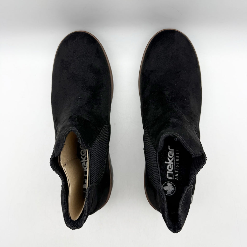Rieker Womens Amalia 65 Chelsea Ankle Boots EU 40 US 8.5 Black Vegan Suede NIB