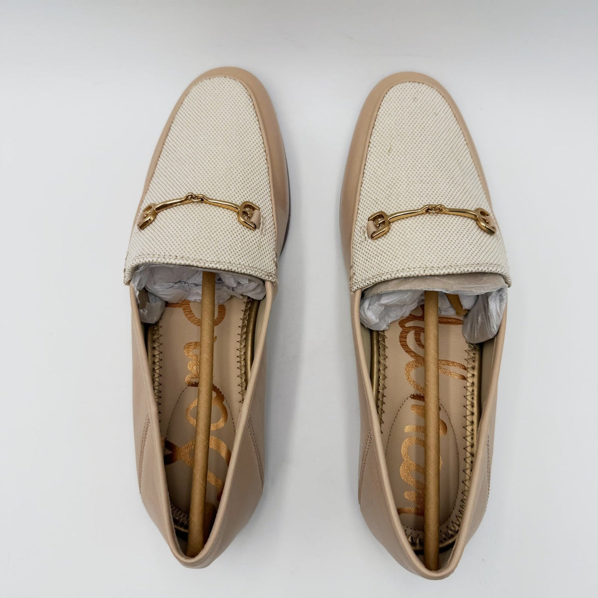 Sam Edelman Womens Loraine Bit Loafers Size 7.5 Beige Sand Canvas NWOB