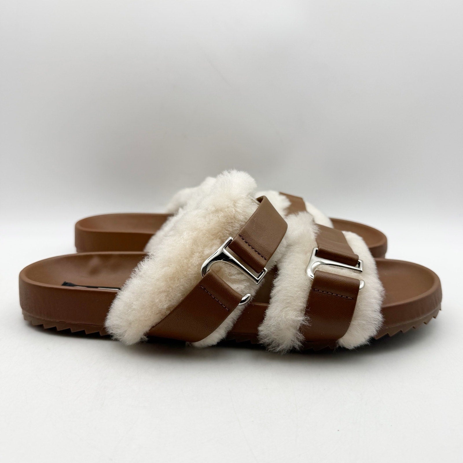 Senso Womens Dalley Slide Sandals EU 41 US 11 M Brown Leather Shearling NWOB