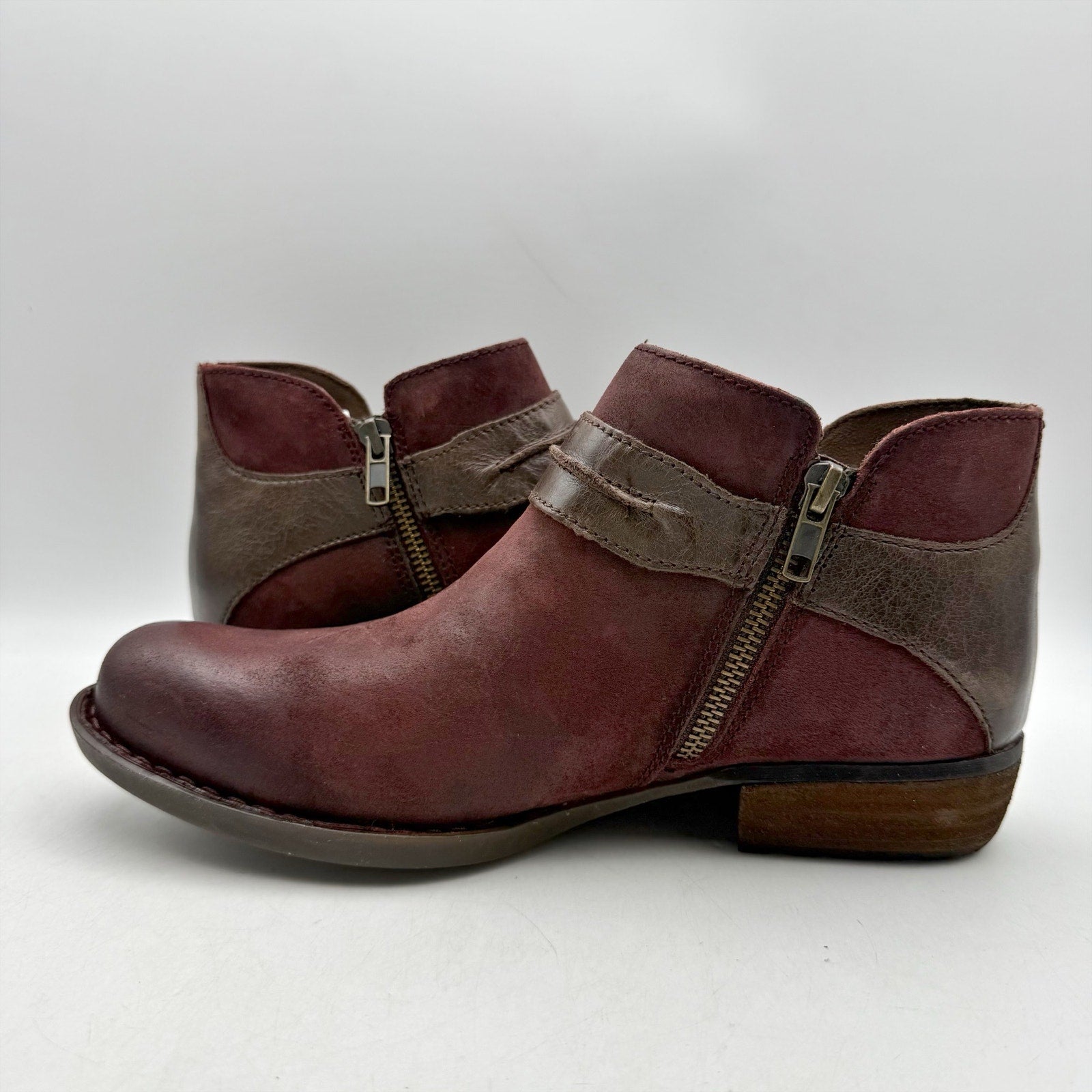 Born Womens Kati Ankle Booties US 8.5 M Burgundy Red Brown Leather NWOB