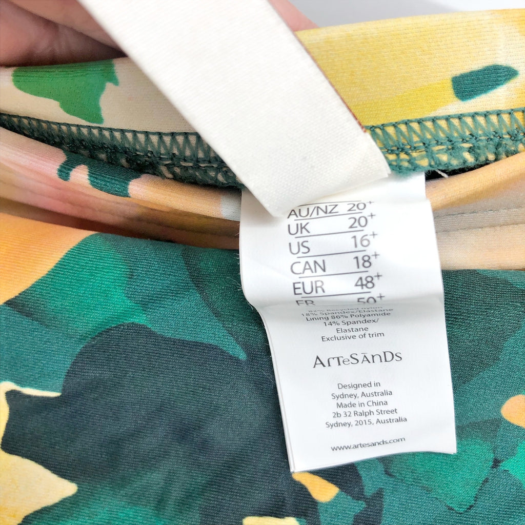 ARTESANDS Les Nabis Botticelli High Waist Bikini Bottom 16 Green Floral Swim NWT