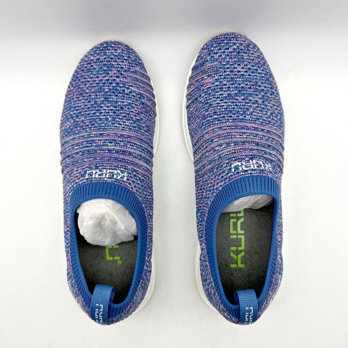 Kuru Womens Stride Casual Sneakers Size 5.5 WIDE Blue White Knit Slip On NWOB
