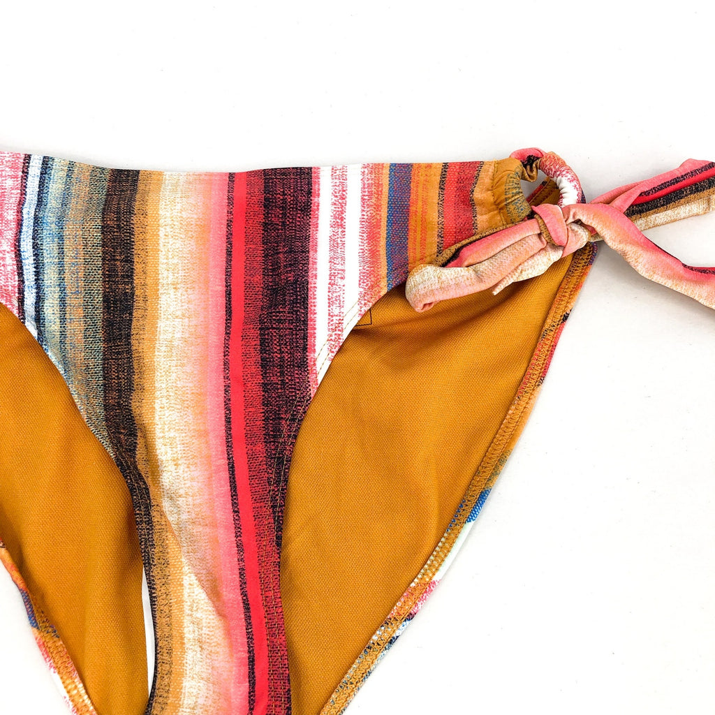 PRANA Women's Atalia Bikini Bottom XS Gold Baja Stripe Side Tie Swim NWT