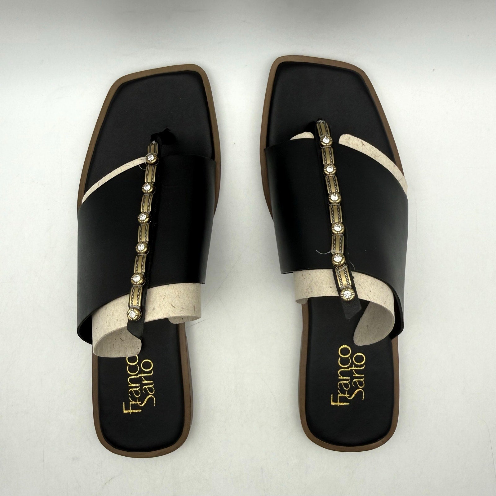 Franco Sarto Womens Megs Sandals US 9 M EU 39 Black Leather Rhinestone NIB
