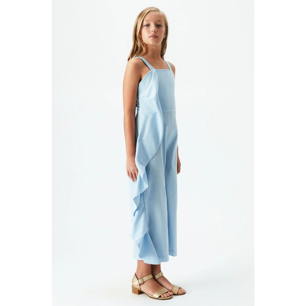 BARDOT JUNIOR Girls Nelly Ruffle Jumpsuit Size 6 Small Sky Blue Square Neck NWT