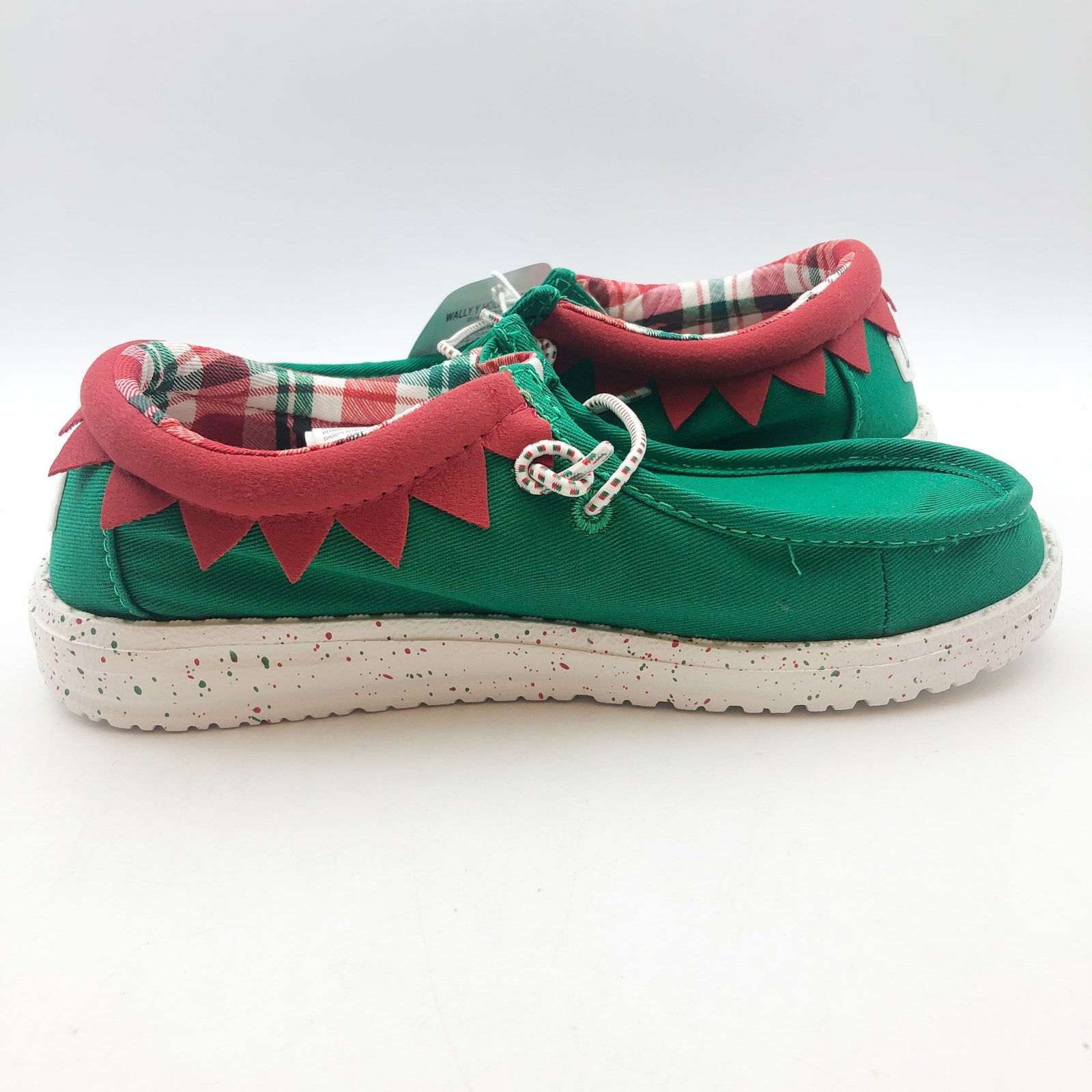 Hey Dude Kids Wally Holiday Elf Slip-On Casual Shoes 5 YOUTH Green Red NWOB