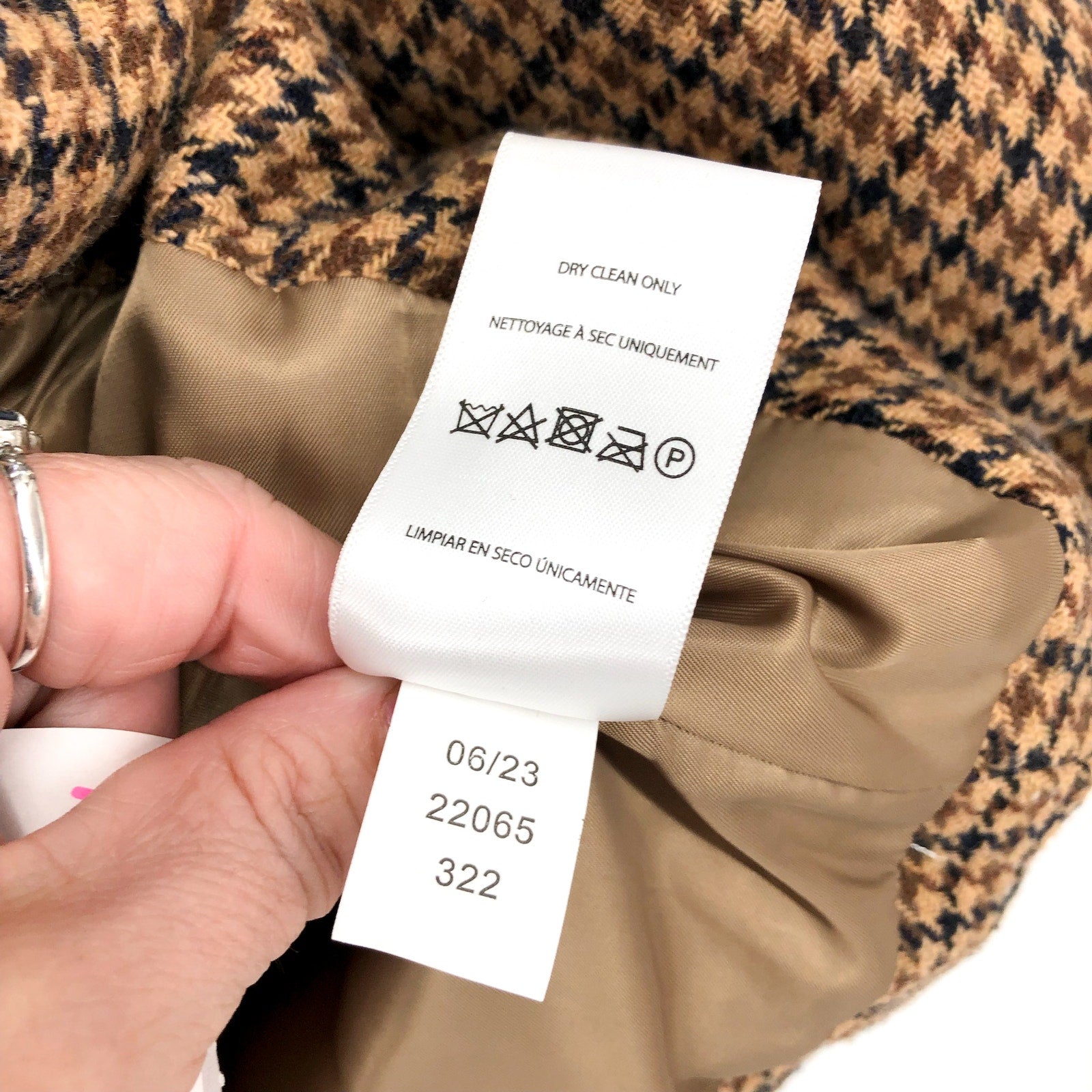 LAUREN RALPH LAUREN Womens Houndstooth Crest-Patch Puffer Coat Large Tan NWOT