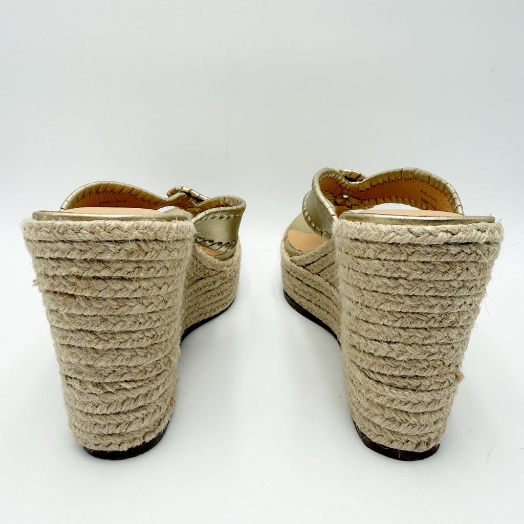Jack Rogers Womens Rowan Espadrille Sandals Size 8.5 Platinum Gold Leather NWOB