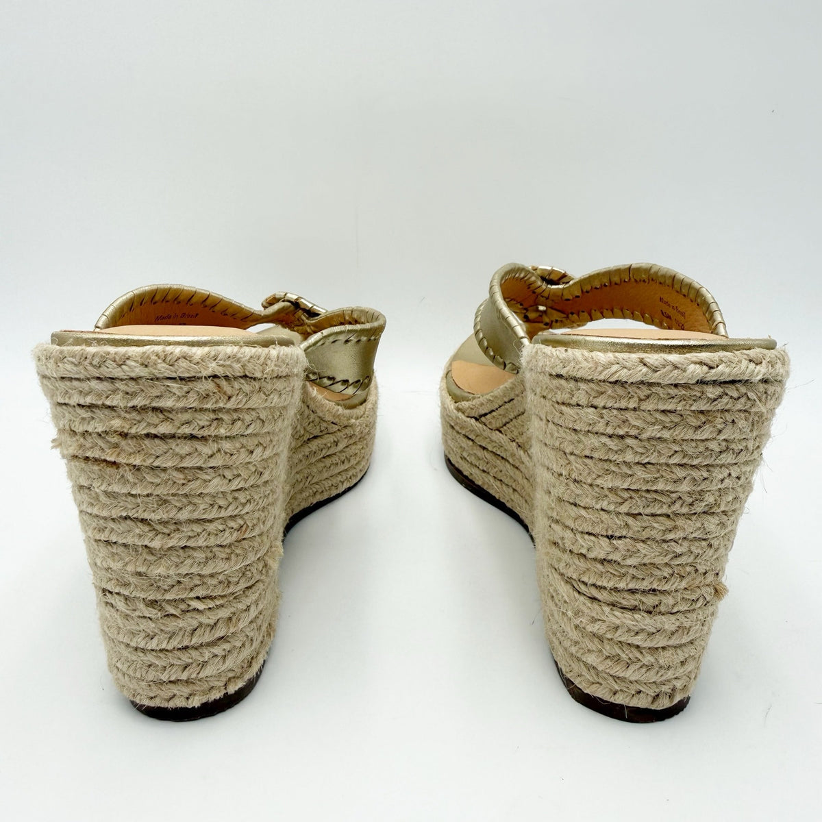 Jack Rogers Womens Rowan Espadrille Sandals Size 8.5 Platinum Gold Leather NWOB