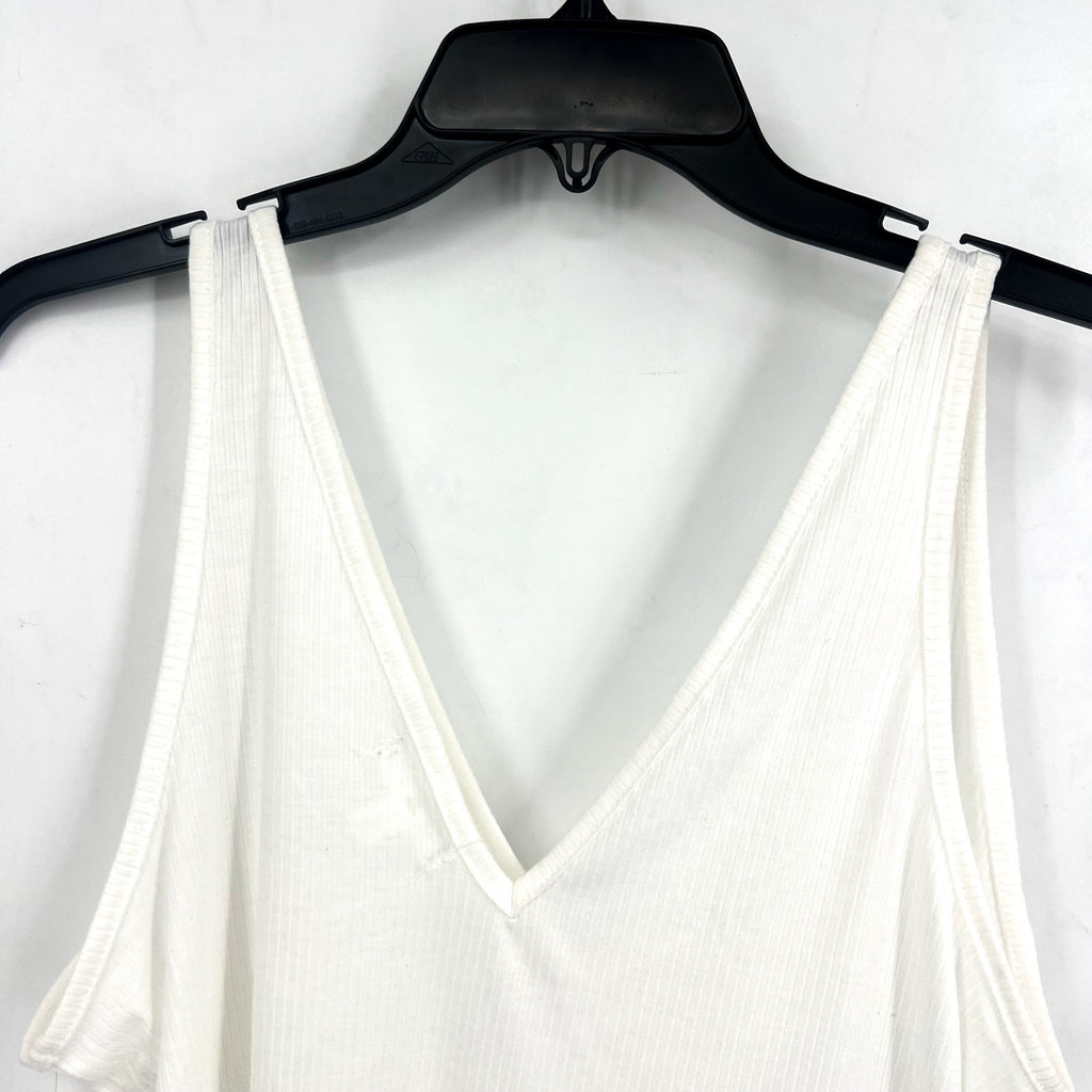 ABOUND Womens Double V-Neck Ribbed Crop Tank Top XXL White Stretch NWT