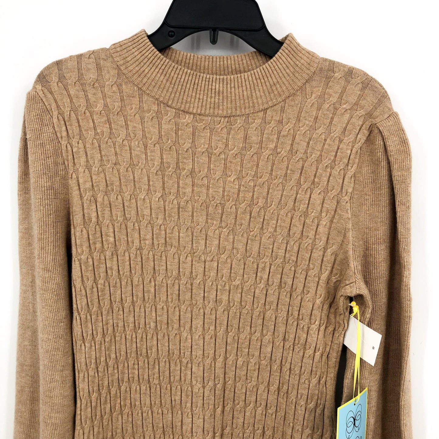 CECE Women's Cable Stitch Sweater Dress Medium Tan Mock Neck Long Sleeve NWT