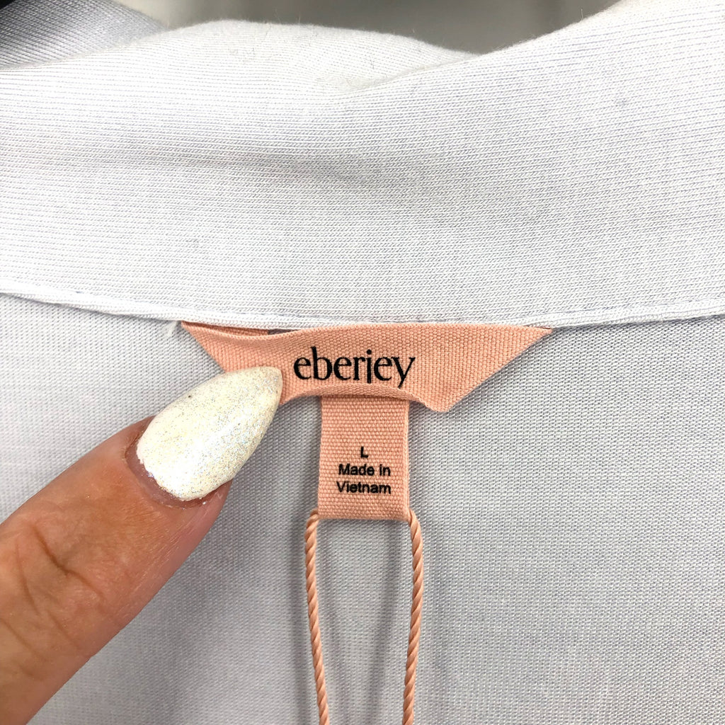 EBERJEY Women's Gisele Long Pajama Set Large Ice Blue Ivory TENCEL Modal NWT