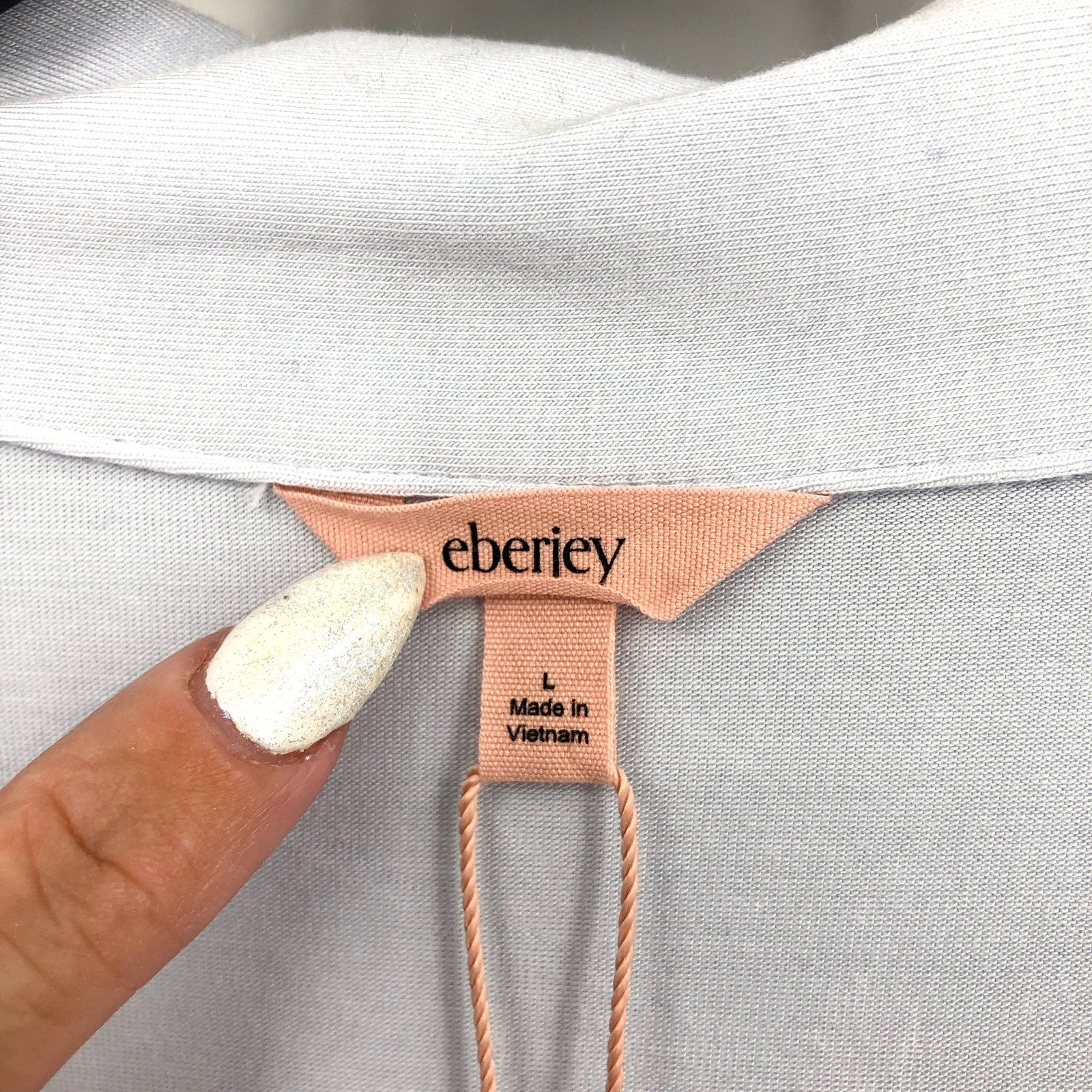 EBERJEY Women's Gisele Long Pajama Set Large Ice Blue Ivory TENCEL Modal NWT