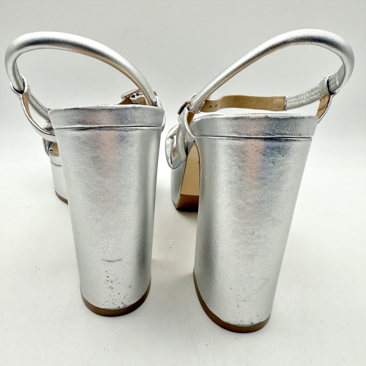 Bernardo Womens Ventura Platform Sandals US 8 M Silver Metallic Leather NWOB