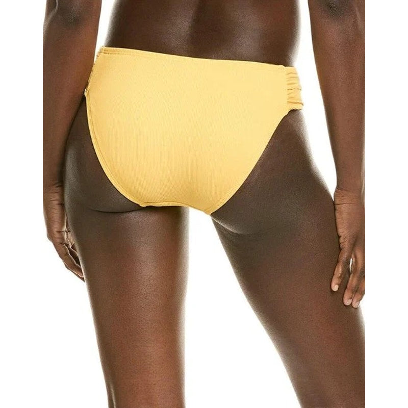 ROBIN PICCONE Women's Amy Tab Side Bikini Bottom Medium Yellow Yolk Ribbed NWT
