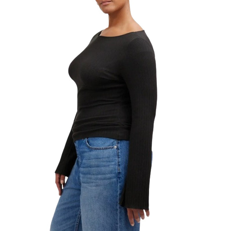 MADEWELL Women's Boat Neck Rib Top XS Jet BlackLong Sleeve NS805 NWT
