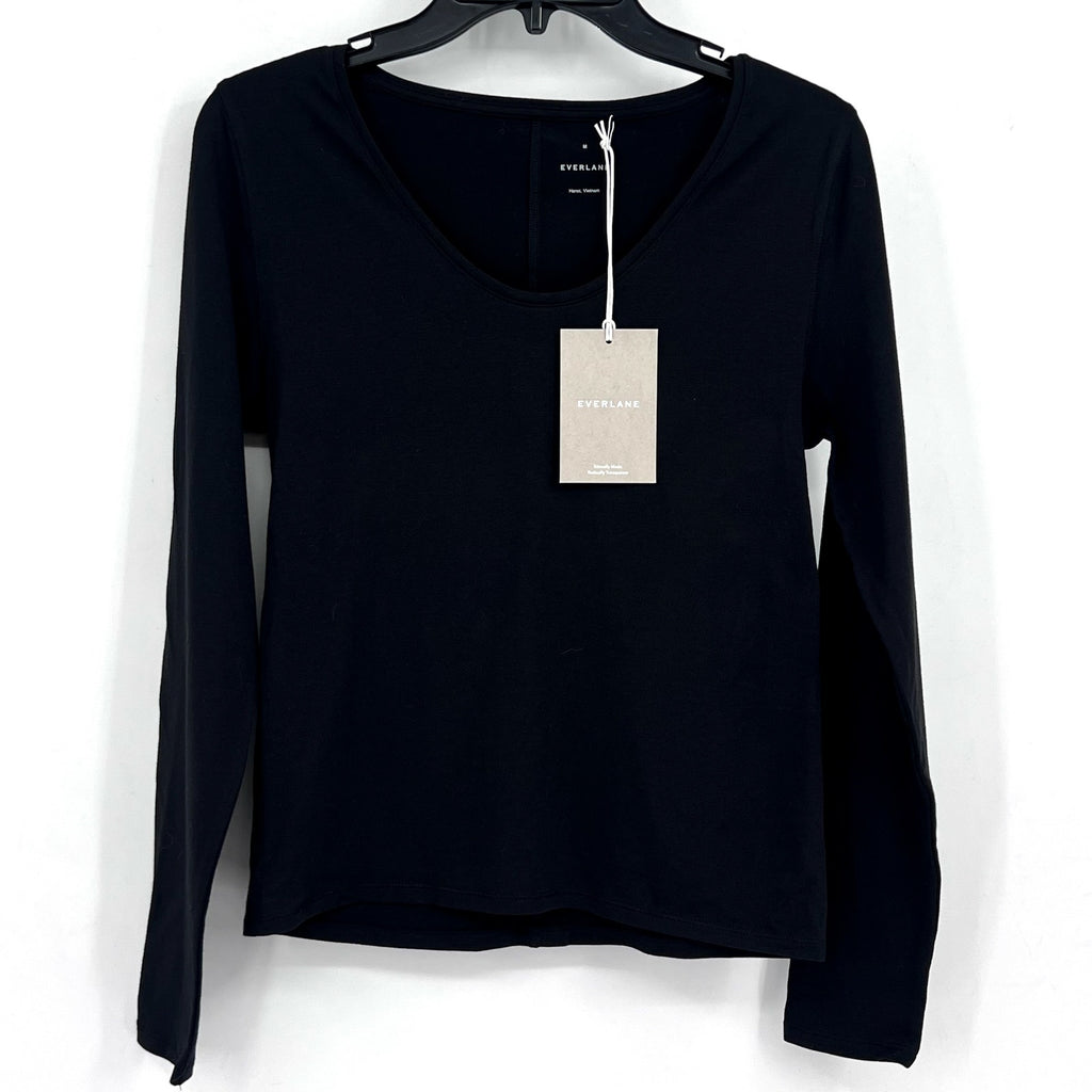 EVERLANE Women's The Supima Form Ballet Neck Tee Medium Black Long Sleeve NWT