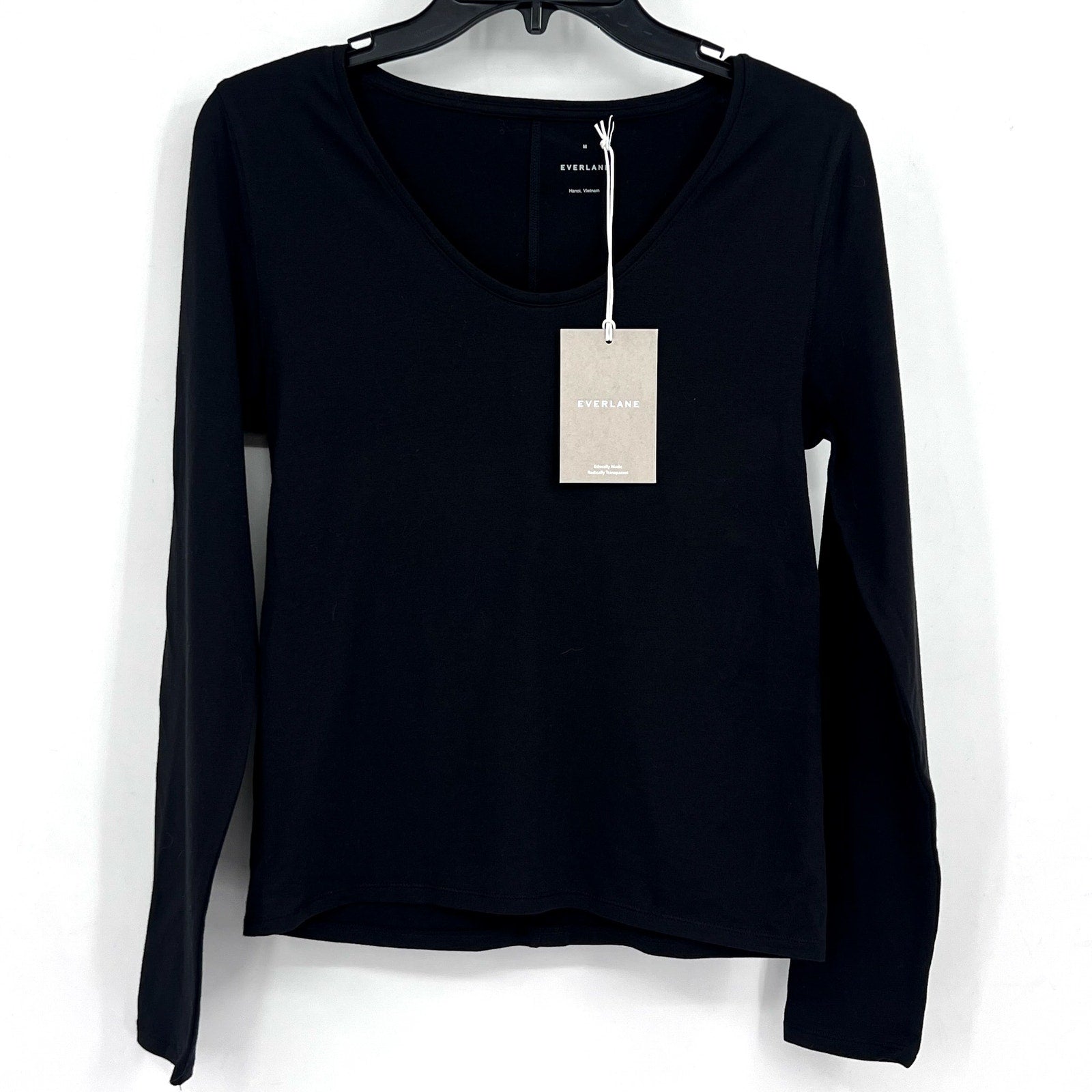 EVERLANE Women's The Supima Form Ballet Neck Tee Medium Black Long Sleeve NWT