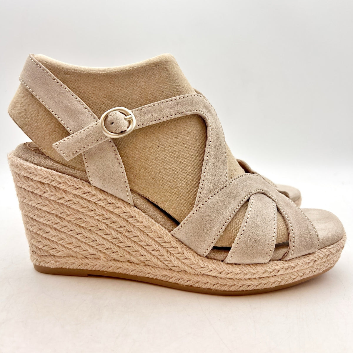 Sofft Womens Norma Espadrille Wedge Sandals Size 6.5 Tan Baywater Suede NIB