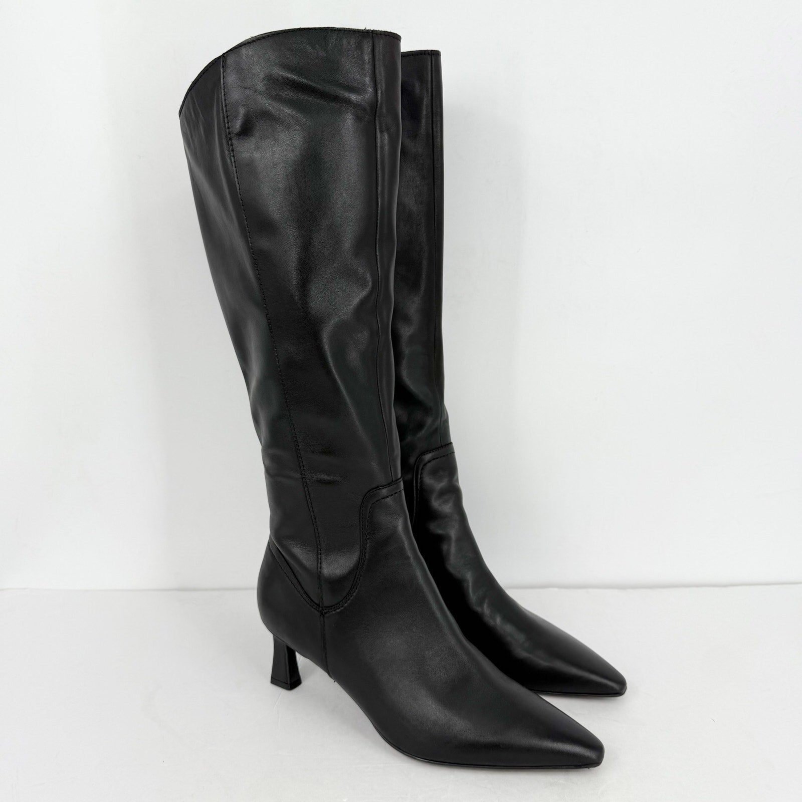 Naturalizer Women Deesha Knee High Boots US 7.5 WIDE Wide Calf Black Leather NIB