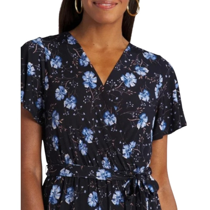 KAILEIGH Aurelle Maxi Dress Small Navy Blue Floral Side Slit STITCH FIX NWOT