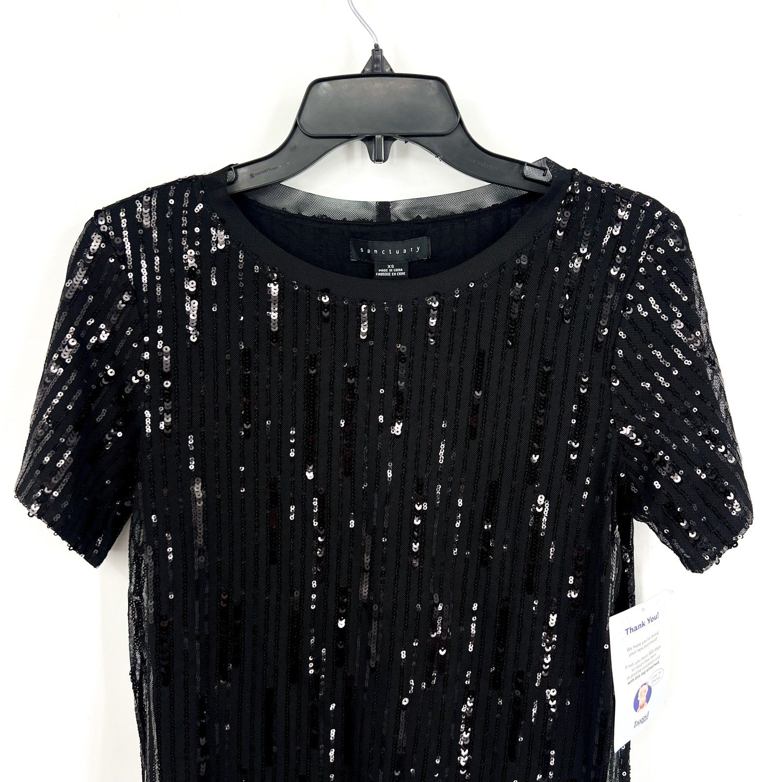 SANCTUARY Women's Sequin Perfect Tee XS Black Short Sleeve NWT