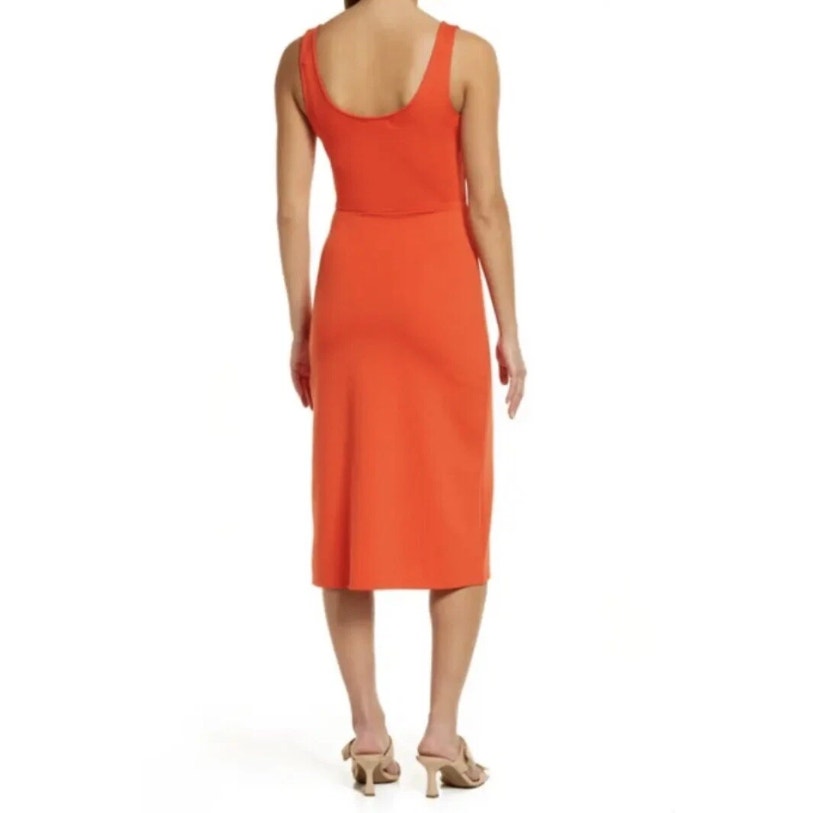 OPEN EDIT Women's Scoop Neck Midi Tank Dress XXS Orange Sleeveless Bodycon NWT
