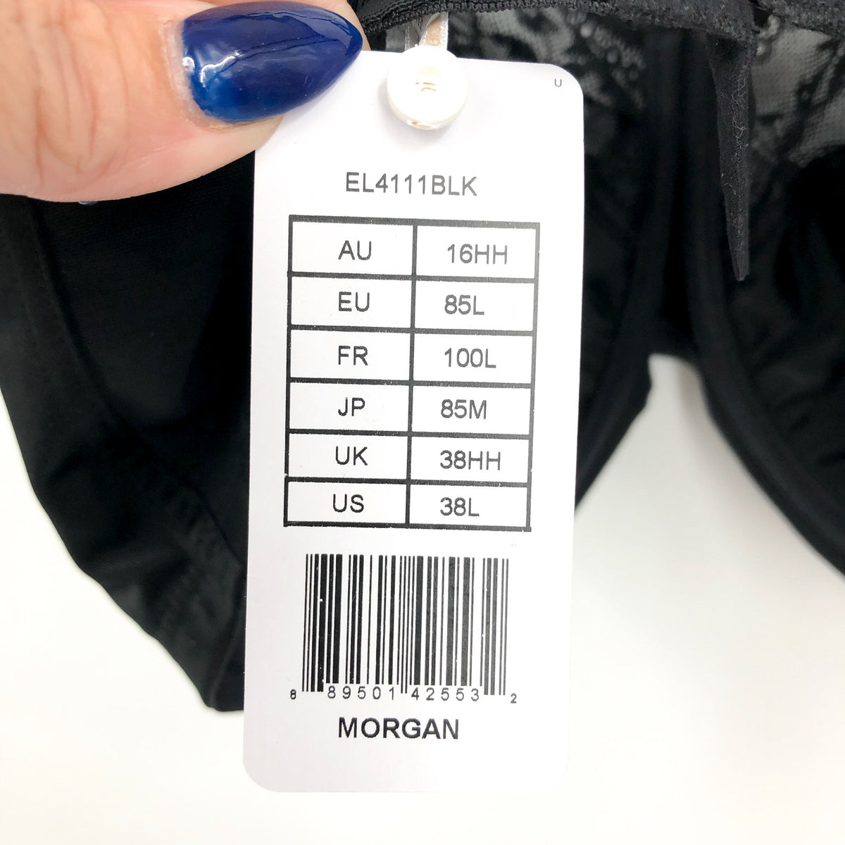 ELOMI Women's Morgan Underwired Banded Bra 38L Black Full Cup 4111 NWT