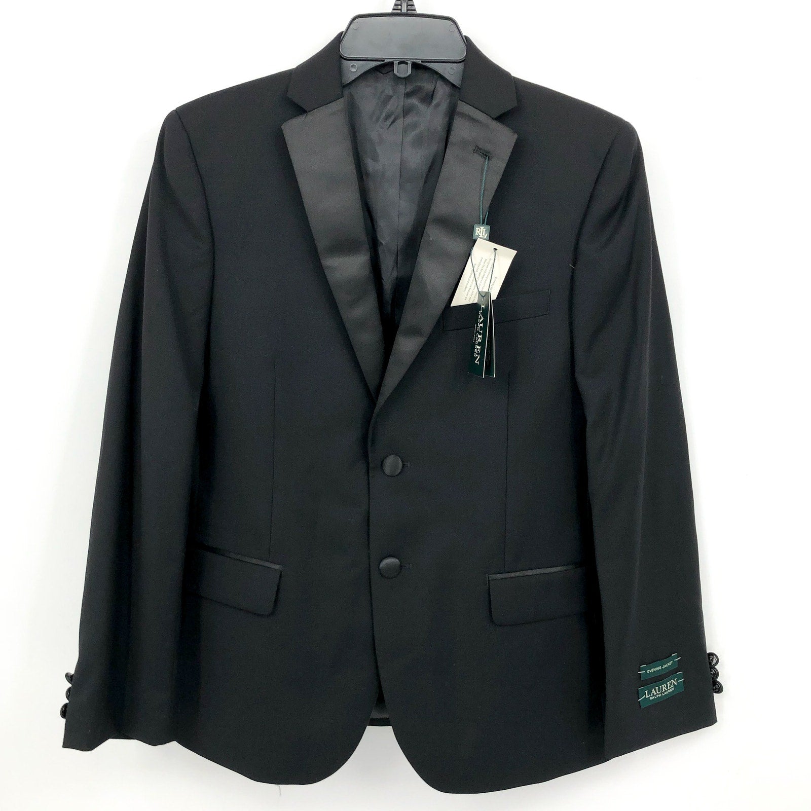 LAUREN RALPH LAUREN Boy's Classic Fit Tuxedo Suit Jacket Size 16R Black Wool NWT