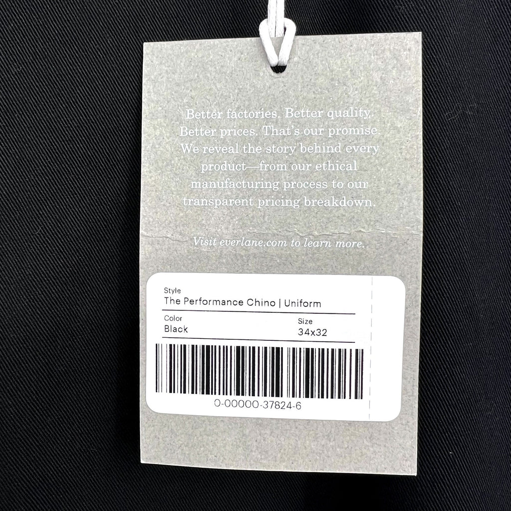 EVERLANE Men's Uniform Performance Chino Pants 34x32 Black Slim Fit NWT