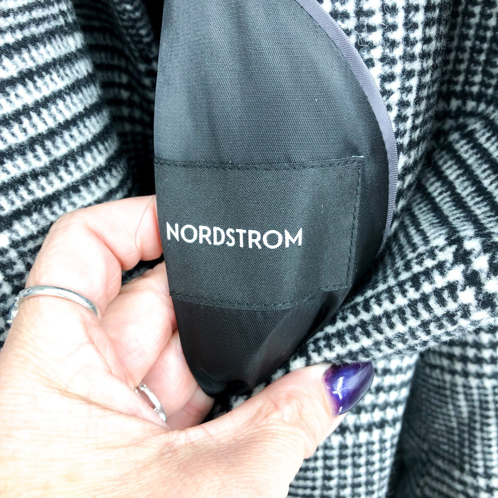 NORDSTROM Mens Overcoat Medium Black White City Glenn Plaid Wool Blend NWT