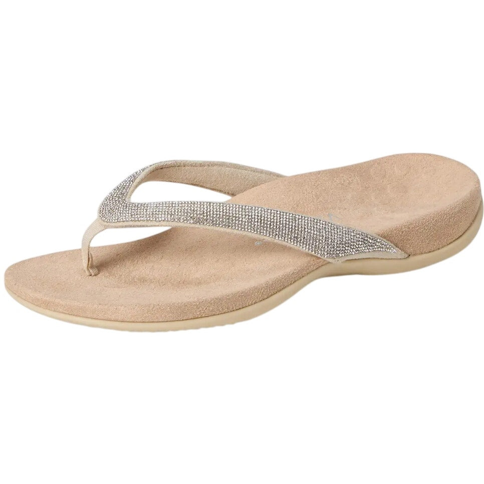 VIONIC Womens Dillon Shine Sandals US 5 WIDE EU 35 Cream Rhinestone Slip On NWOB