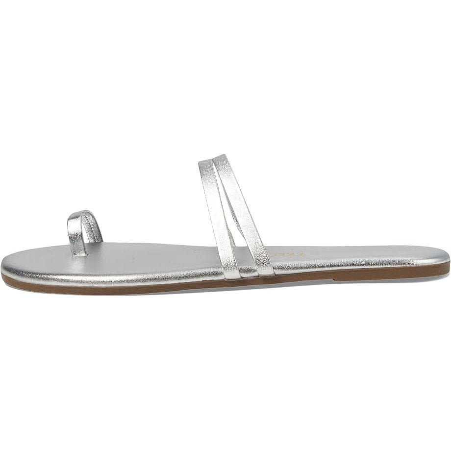 TKEES Womens Leah Slide Sandals Size 5 EU 36 Silver Slip On Flat NWOB