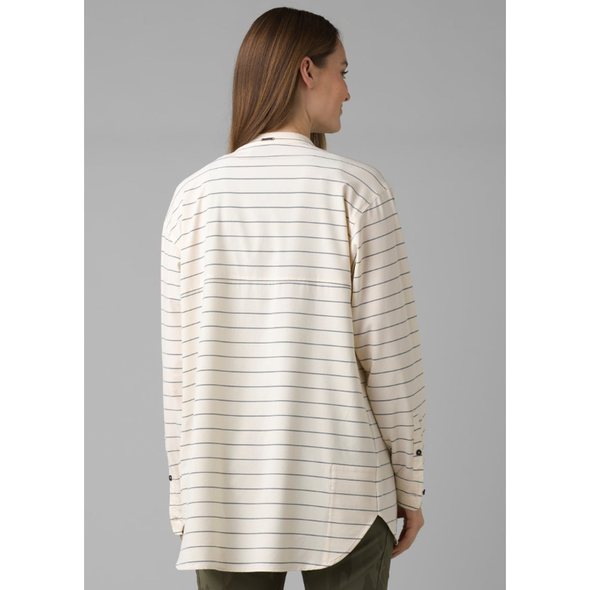 PRANA Womens Railay Tunic Top XL White Stripe Long Sleeve Button Up UPF 50+ NWT