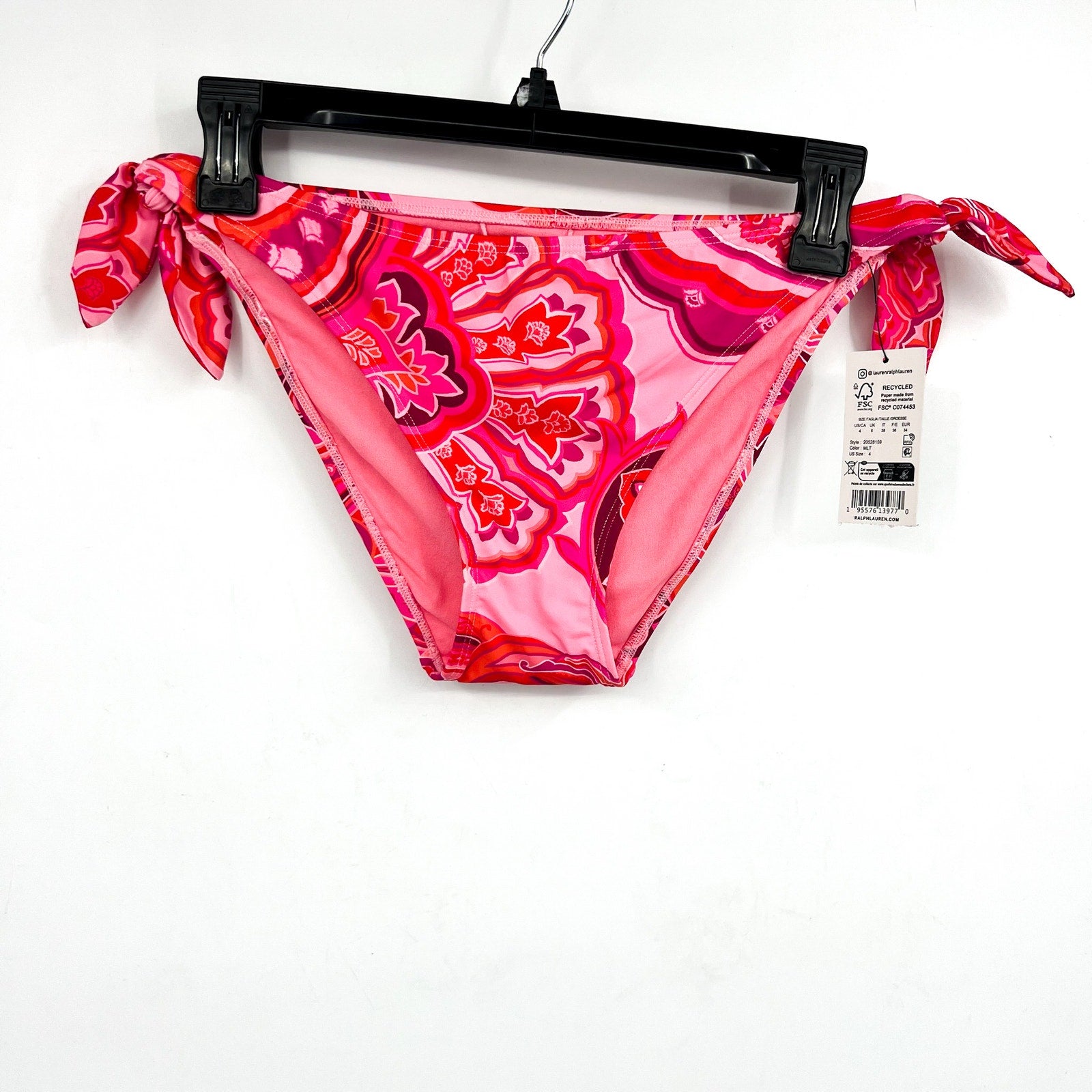 LAUREN RALPH LAUREN Provence Paisley Hipster Bottom Size 4 Pink Side Tie NWT