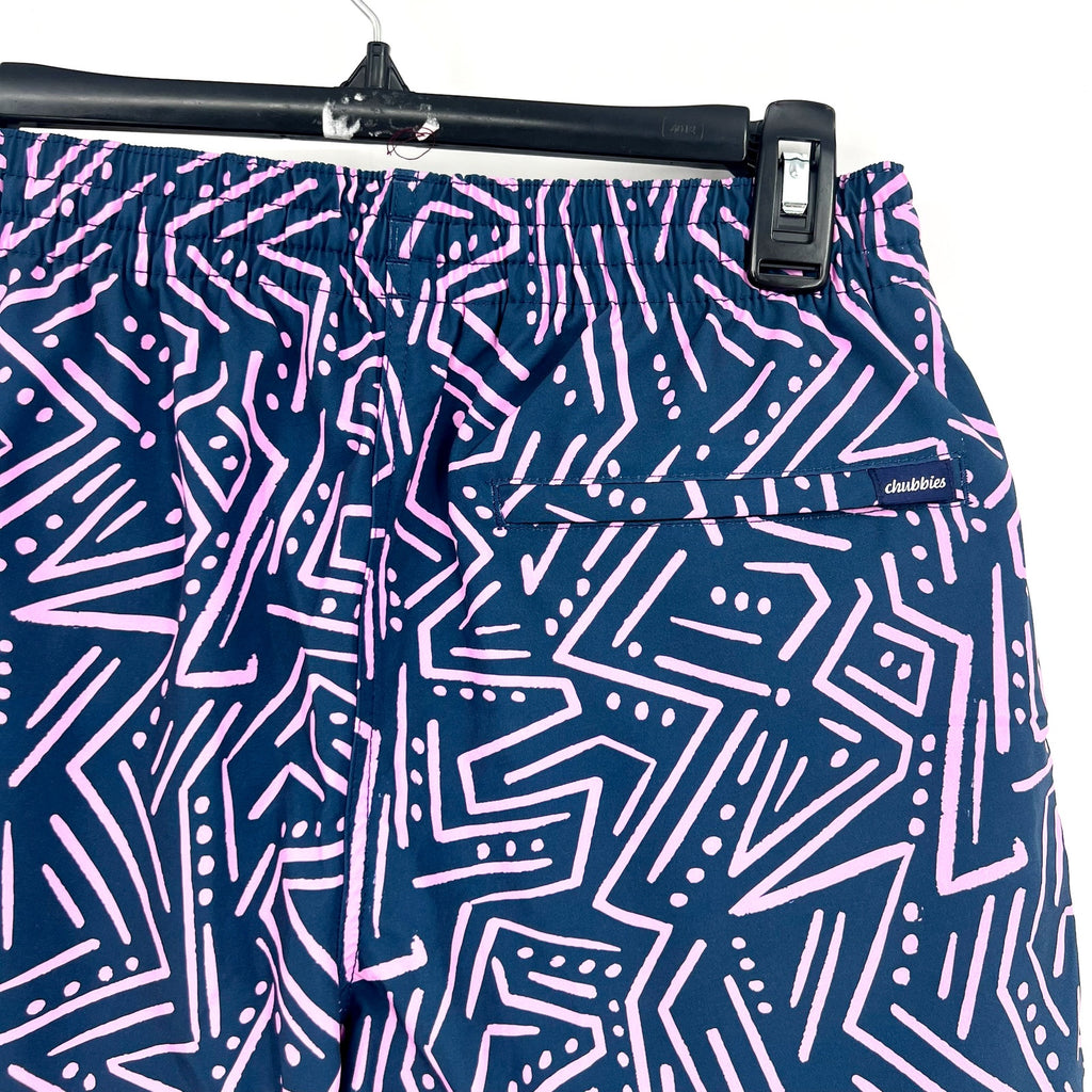 CHUBBIES Mens Dark Marzipans Classic Lined Swim Trunks Small Navy Geometric NWT